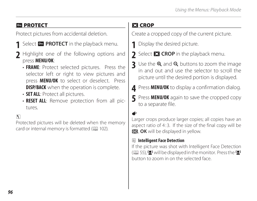 FujiFilm 16286187-4-KIT owner manual  Protect,  Crop 